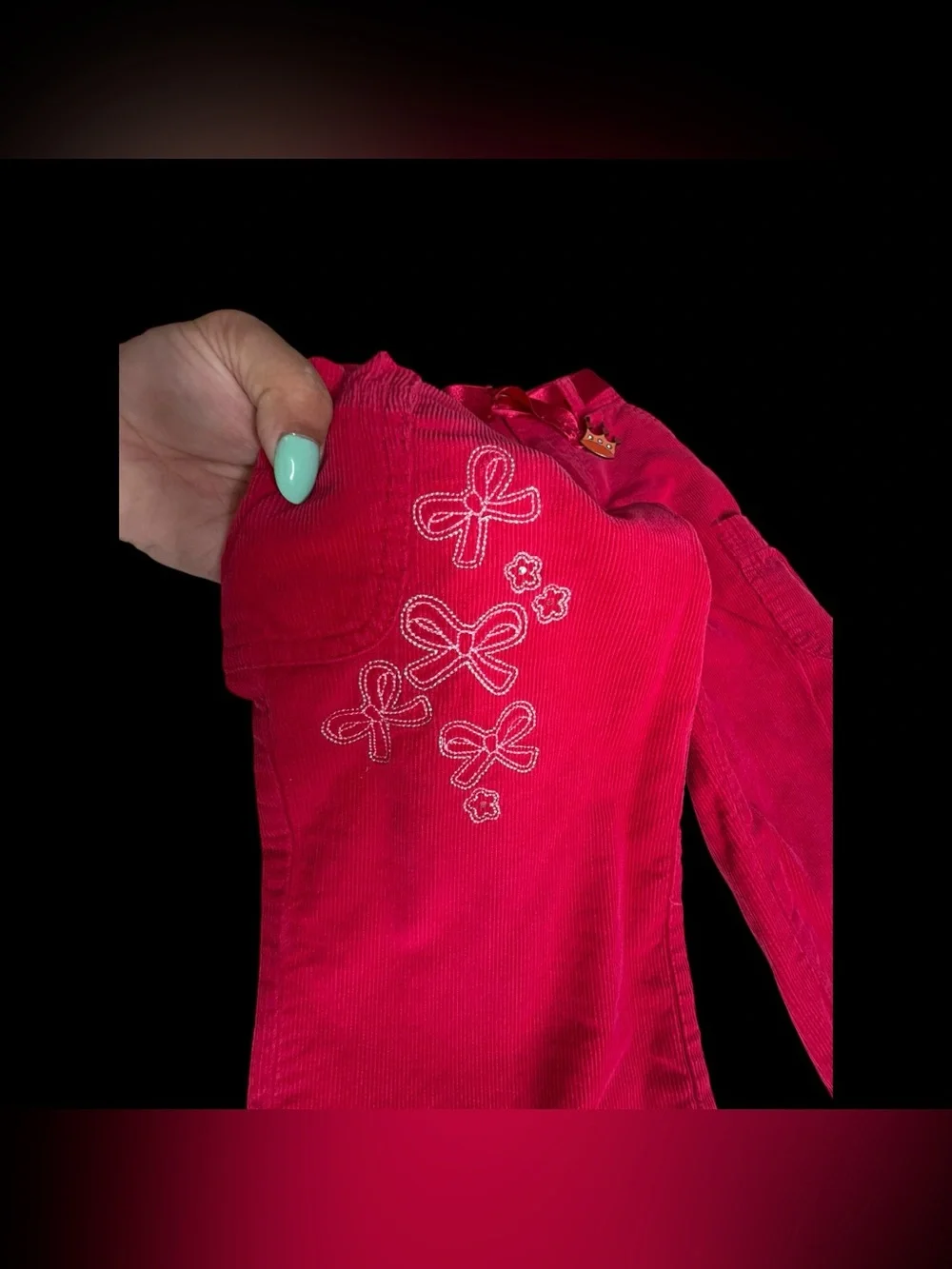 Healthtex Y2K Vtg Pink Corduroy Cargo Embroidered Bow Pants Sz 3T